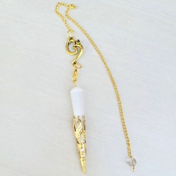 Selenite ✦ 14K Gold-Dipped Pendulum ✦ Crown Chakra Activation Spiritual Clarity - Picture 1 of 6